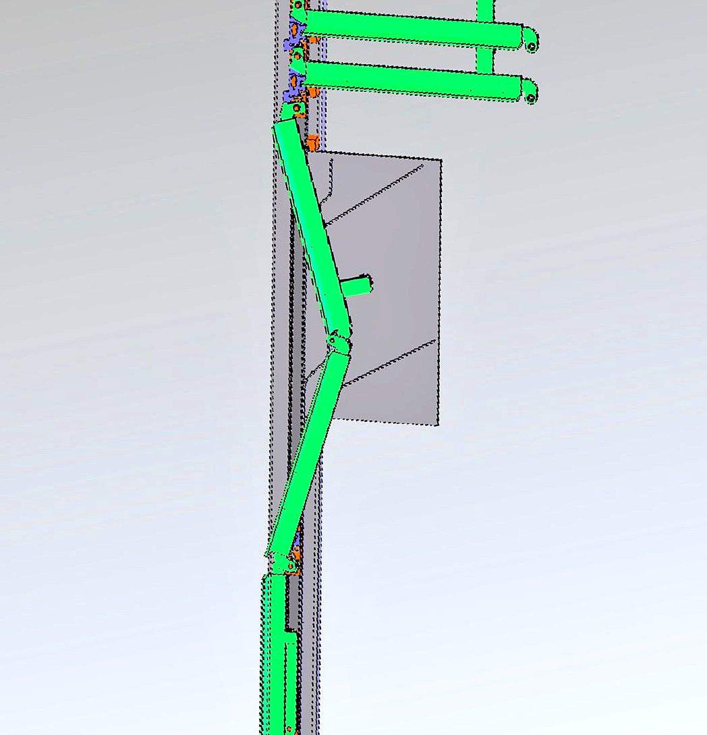 CAD model of a hinged joint assembly